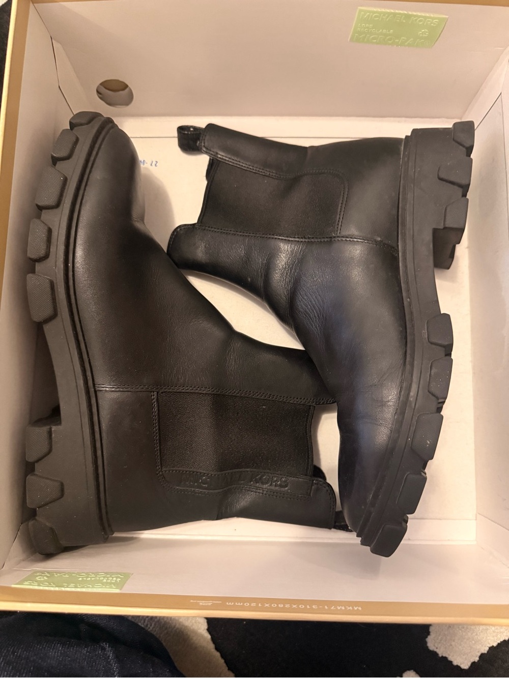 Michael Kors Black Leather Lug Chelsea Boots